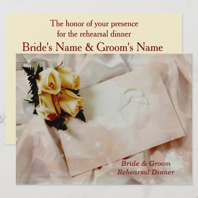 Elegant Ivory Yellow Roses Rehearsal Dinner H Card (Front/Back)