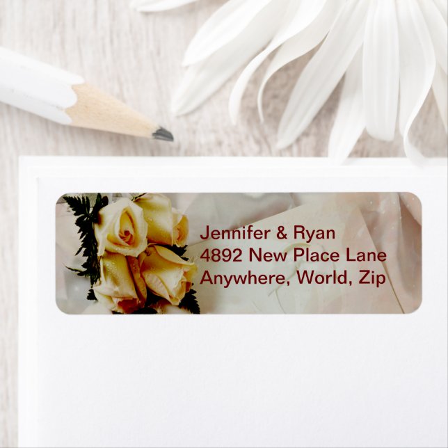 Elegant Ivory Yellow Roses Return Address Labels (Insitu)