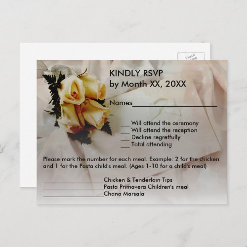 Elegant Ivory Yellow Roses RSVP Wedding Postcard