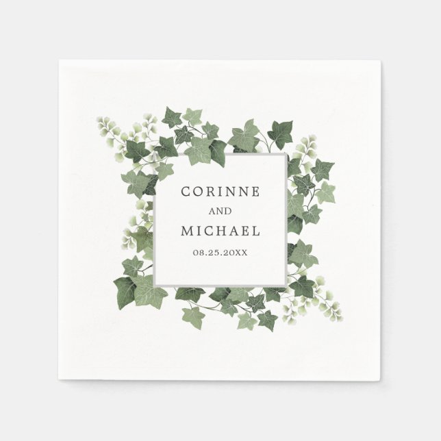 Elegant Ivy and Fern Greenery Wedding Napkins (Front)