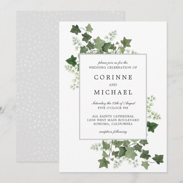 Elegant Ivy and Fern Watercolor Wedding Invitation (Front/Back)