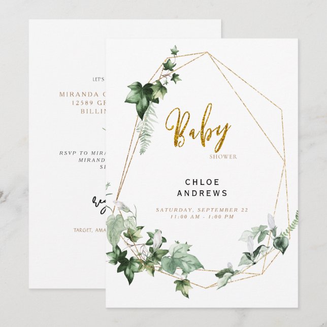 Elegant Ivy Foliage Glam Shower Invitation (Front/Back)
