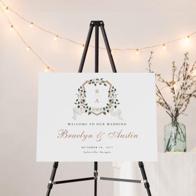 Elegant Ivy Greenery Crest Welcome Foam Board (In Situ (Stand))