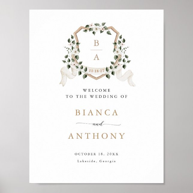 Elegant Ivy Greenery Floral Crest Welcome Sign (Front)