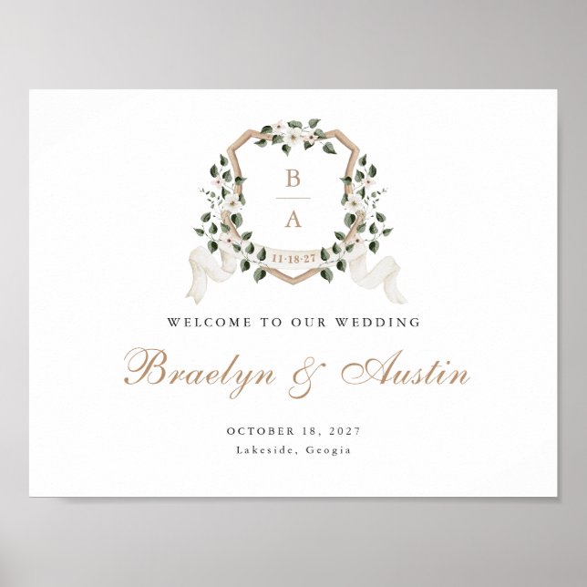 Elegant Ivy Greenery Floral Crest Welcome Sign (Front)