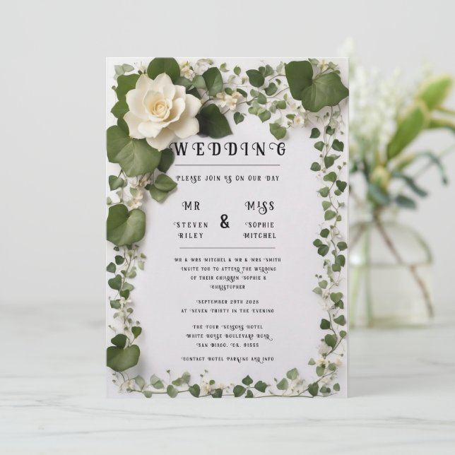 Elegant Ivy Wedding Table Plan and Invitations (Standing Front)