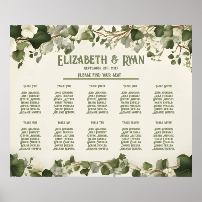 Elegant Ivy Wedding Table Plan and Invitations Poster (Front)