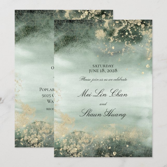 Elegant Jade And Gold Modern Wedding Invitation (Front/Back)