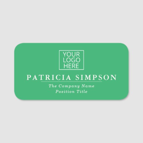 Elegant Jade Green Add Logo  Professional Title Name Tag