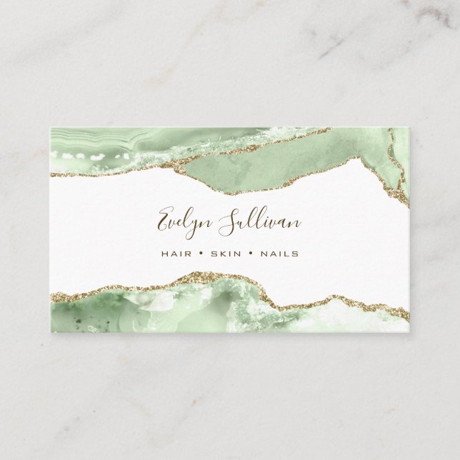 Elegant Jade Green Agate Business Card (Front)