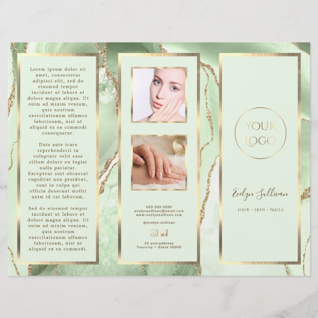 Elegant Jade Green and Gold Agate Brochure (Front)