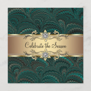 Elegant Jade Green Black Gold Christmas Party Invitation