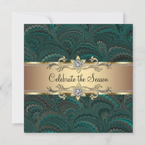 Elegant Jade Green Black Gold Christmas Party Invitations