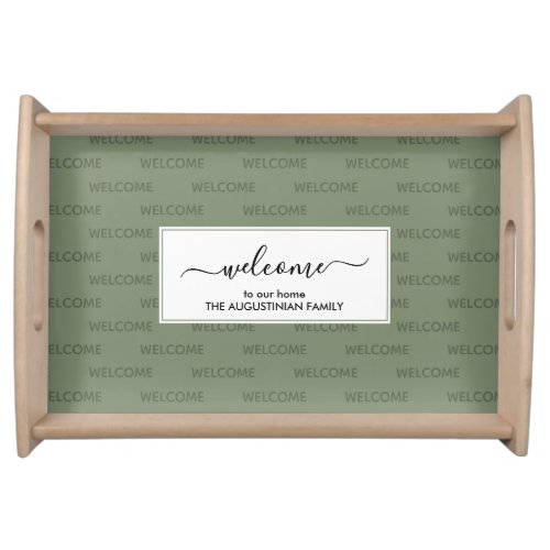 Elegant Jade Green Custom WELCOME TO OUR HOME Serving Tray
