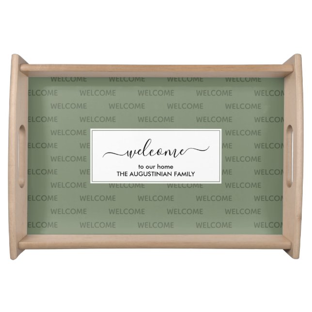 Elegant Jade Green Custom WELCOME TO OUR HOME Serving Tray (Front)