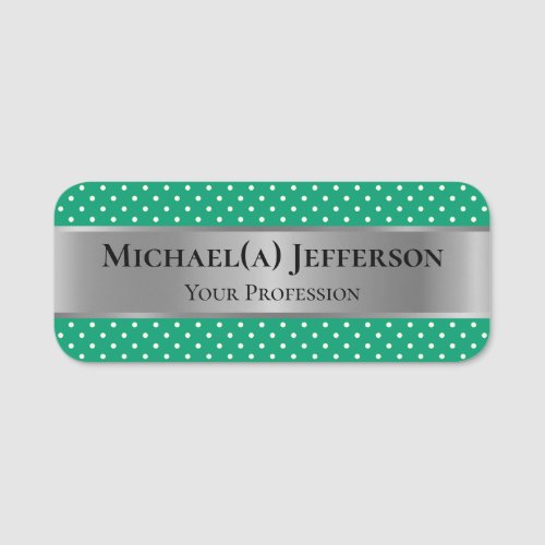 Elegant Jade Green Polka Dot Unique Luxury Silver Name Tag