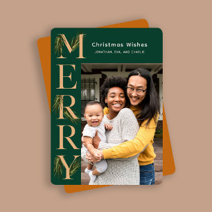 Elegant Jade Merry Pine Photo Christmas Holiday Card