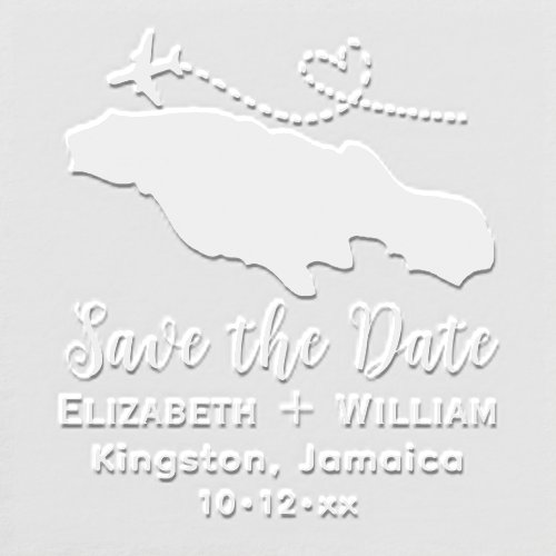 Elegant Jamaica Map Plane Wedding Save the Date 2 Embosser
