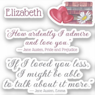 Elegant Jane Austen Love Quotes Bookish Gift Heart Sticker