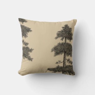 Elegant Japandi Aesthetic Black, Tan, Tree Throw Pillow
