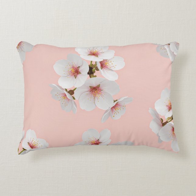 Elegant Japanese Almond Blossom Seamless Pattern Accent Pillow (Front)