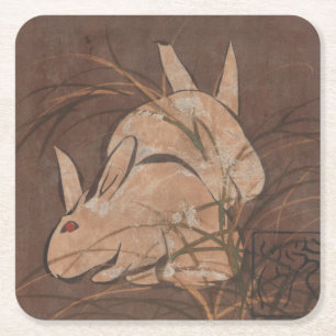 Elegant Japanese Art Vintage Rabbits Paper Coaster