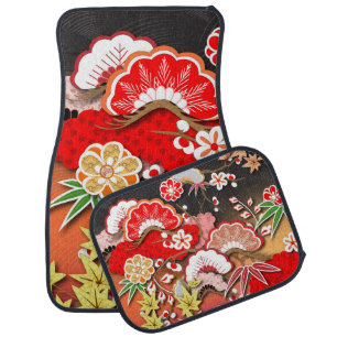 Elegant Japanese Autumn Kimono Car Floor Mat