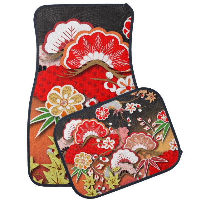 Elegant Japanese Autumn Kimono Car Floor Mat (Set)