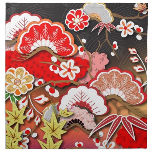 Elegant Japanese Autumn Kimono Cloth Napkin