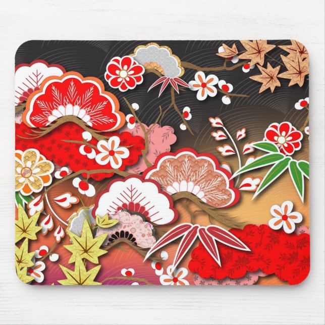 Elegant Japanese Autumn Kimono Mouse Pad (Front)
