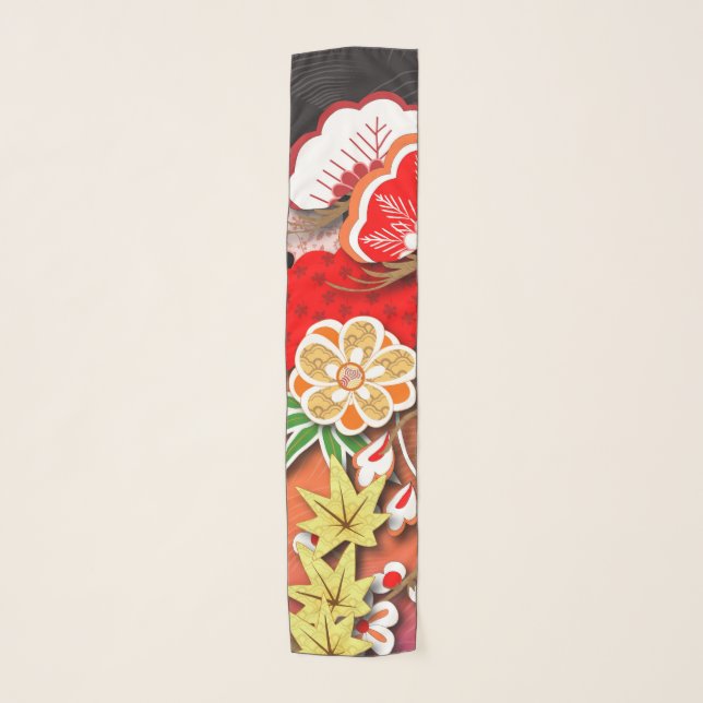Elegant Japanese Autumn Kimono Scarf (Front)