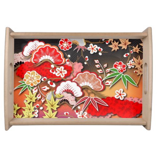 Elegant Japanese Autumn Kimono Serving Tray
