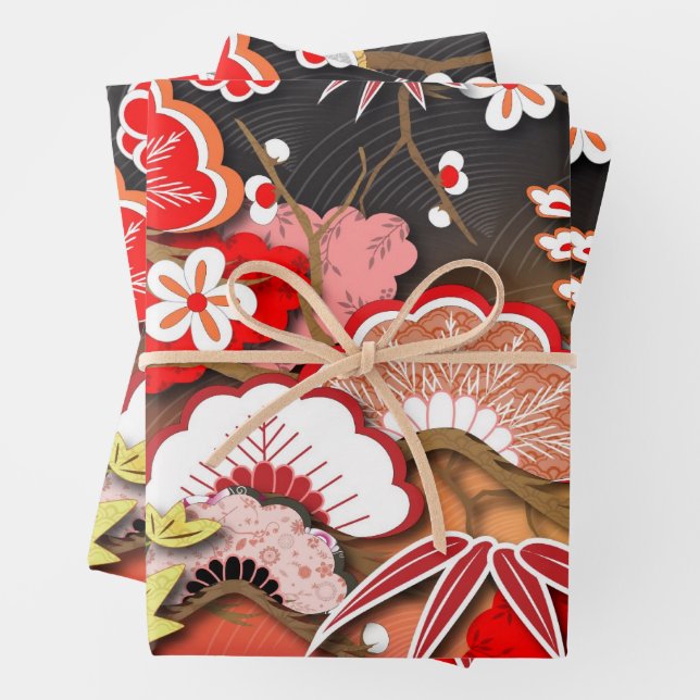 Elegant Japanese Autumn Kimono Wrapping Paper Sheets (In situ)