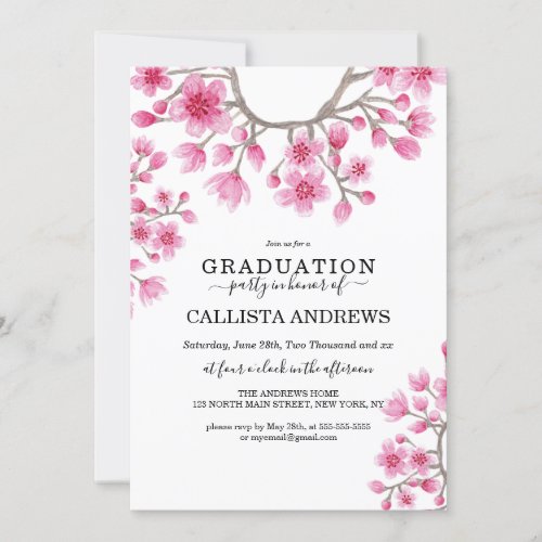 Elegant Japanese Cherry Blossom Floral Graduation Invitation