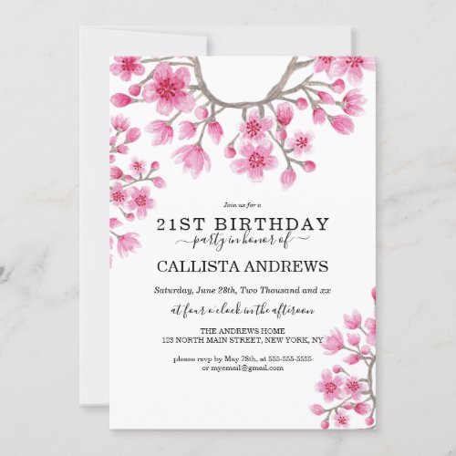 Elegant Japanese Cherry Blossom Floral Sweet 16 Invitation