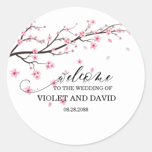 Elegant Japanese Cherry Blossom Wedding Classic Round Sticker