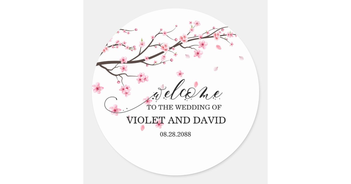 Elegant Japanese Cherry Blossom Wedding Classic Round Sticker | Zazzle