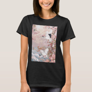 Elegant Japanese Cherry Blossoms Cranes Traditiona T-Shirt