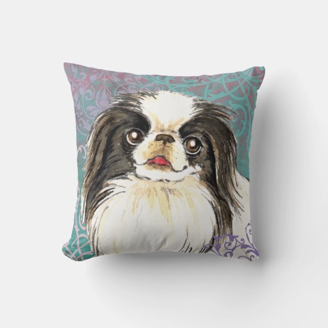 Elegant Japanese Chin Throw Pillow (Front)