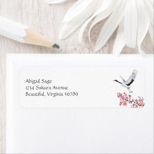 Elegant Japanese Crane and Cherry Blossom Address Label