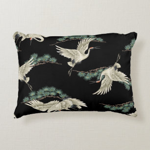 Elegant Japanese crane: artistic depiction. Accent Pillow