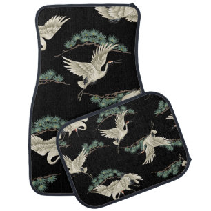 Elegant Japanese crane: artistic depiction. Car Floor Mat