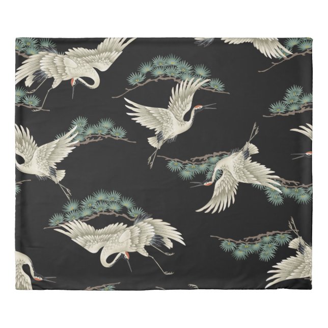 Elegant Japanese crane: artistic depiction. Duvet Cover (Front)