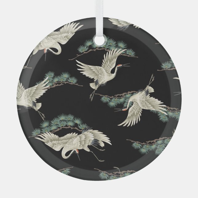 Elegant Japanese crane: artistic depiction. Glass Ornament (Front)
