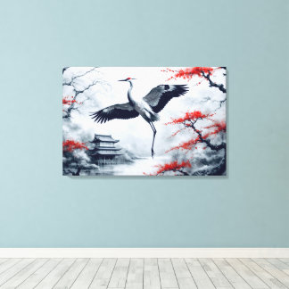 Elegant Japanese Crane In Japanese Garden Canvas Print