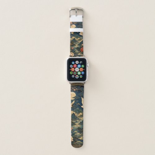 Elegant Japanese Crane Moon Landscape Kids T-Shirt Apple Watch Band