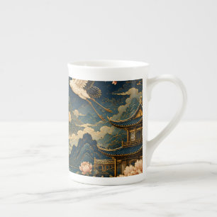 Elegant Japanese Crane Moon Landscape Kids T-Shirt Bone China Mug