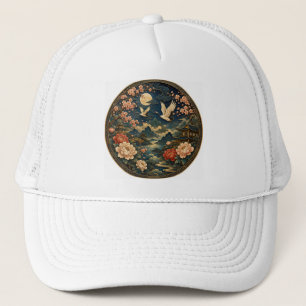 Elegant Japanese Crane Moon Landscape Kids T-Shirt Trucker Hat
