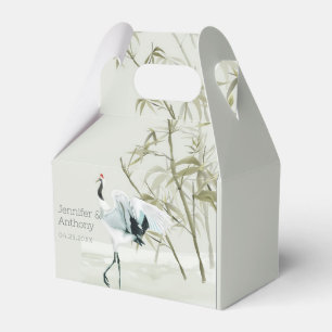 Elegant Japanese Crane Watercolor Bamboo Favor Boxes