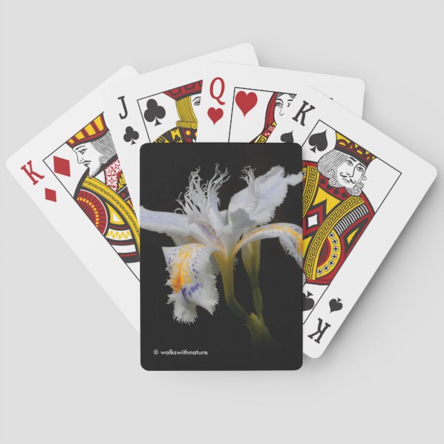 Elegant Japanese Crested Iris White Flowers Poker Cards (Back)